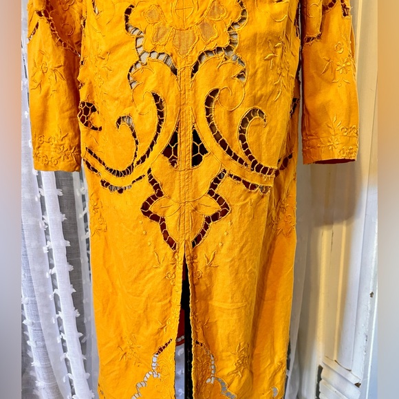 FREE PEOPLE Susanna Eyelet Duster Jacket Coat Dress Lagenlook Boho Crochet Lace - Picture 7 of 8